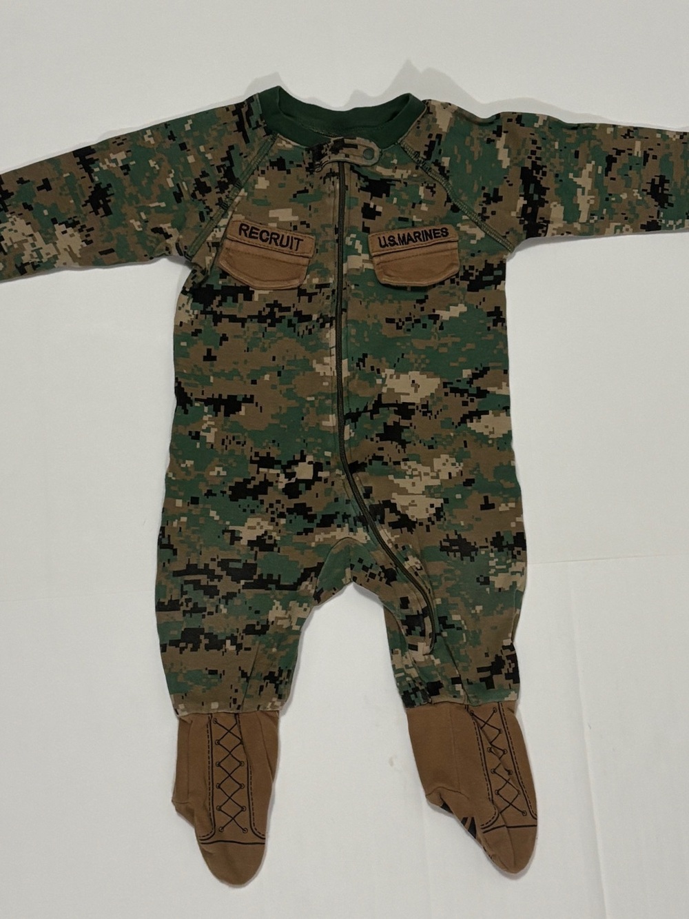 Tiny Trooper Marines zip up footed one piece camo sleeper XL 9-12 m 100% cotton